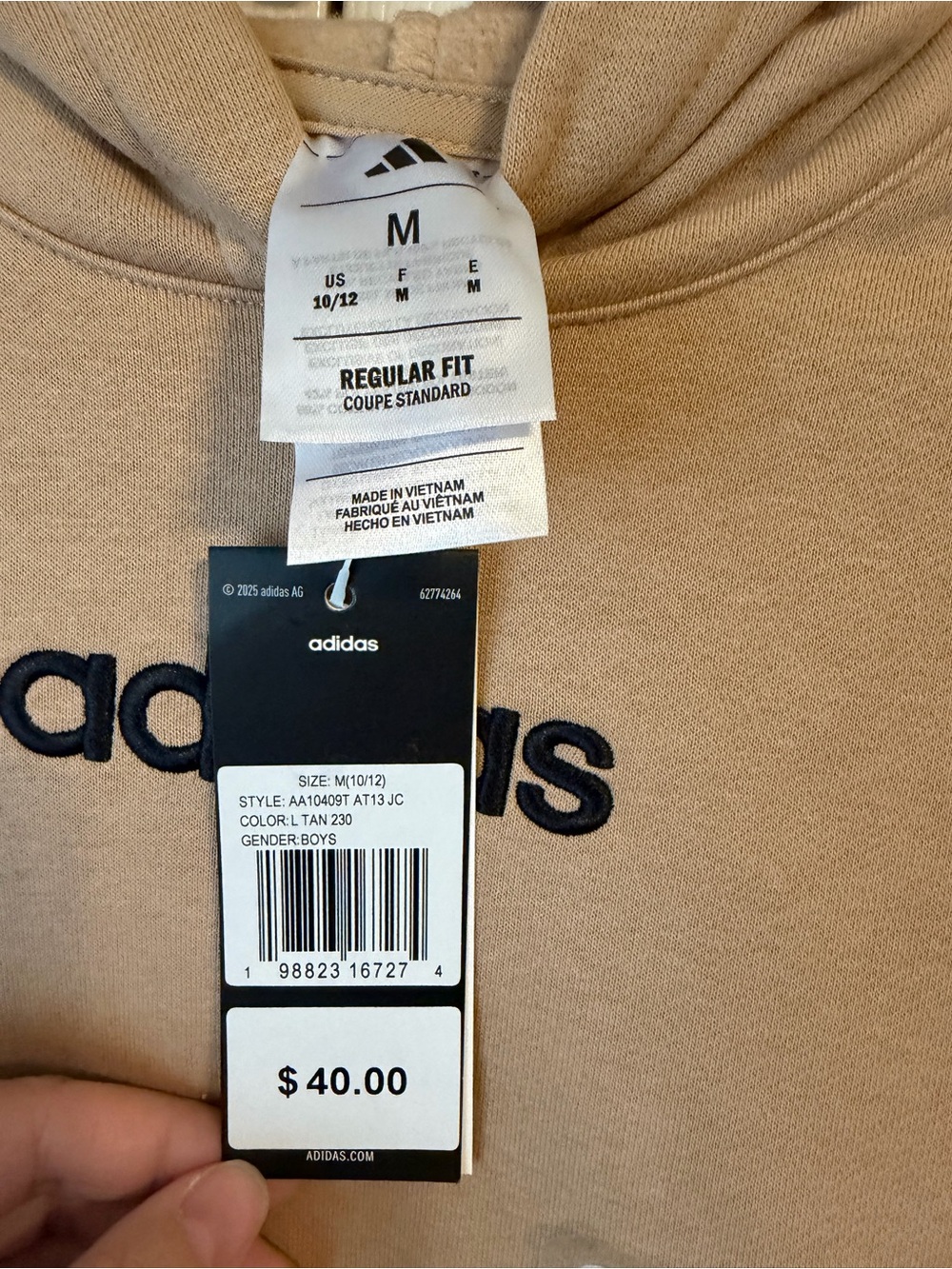 Adidas Sad Beige Hoodie with Front Logo - Picture 4 of 4
